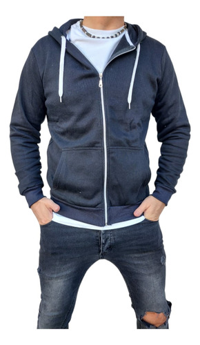 Campera Hombre Básica Friza Jogging Negra