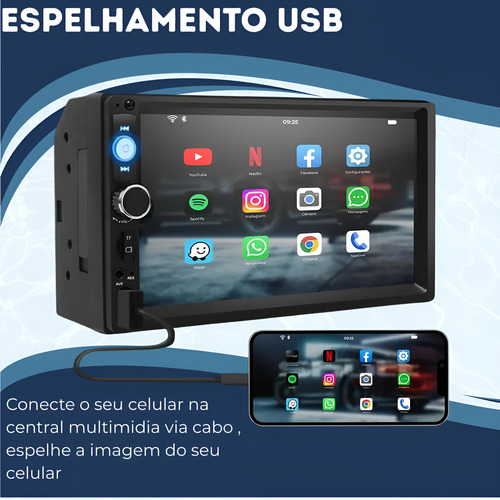 Central Multimidia Mp5 Android Smart 7' Carplay Espelhamento