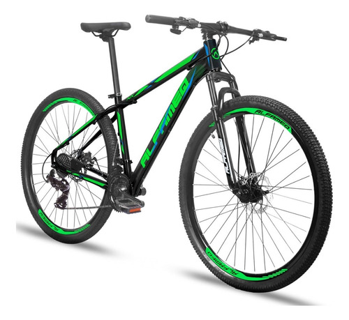 Bicicleta Aro 29 Alfameq Nx Freio A Disco 21v Cambio Shimano Cor Preto/verde Tamanho Do Quadro 17