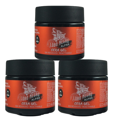 3 Pz Cera Gel Alpha Lobo Negro Para Cabello Barba Bigote 250