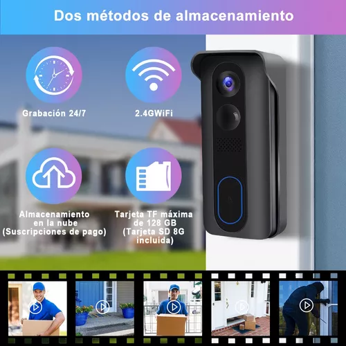 Timbre inalámbrico sin suscripción, tarjeta SD y almacenamiento en la nube,  timbre de video inteligente con timbre, 2.4G WiFi timbre de puerta