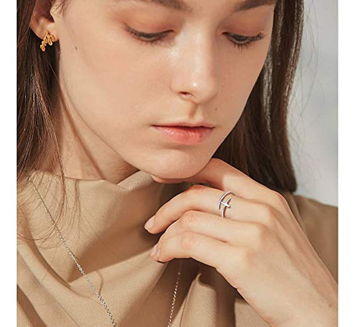 A Anillo Mujer Cruzado Lateral De 925 Plata Con Cruz