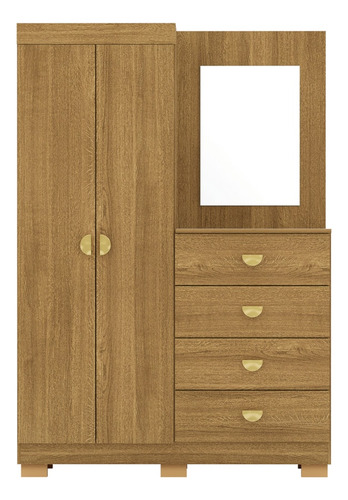 Guarda Roupa Cômoda Com Espelho 120cm Rita Nature V02 - Mpoz