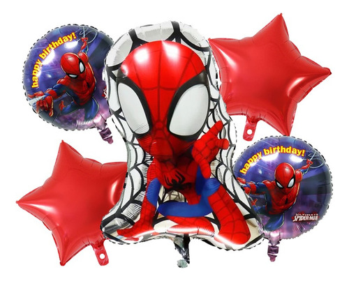 Set De Globos 5 Piezas Spiderman Cumpleaños