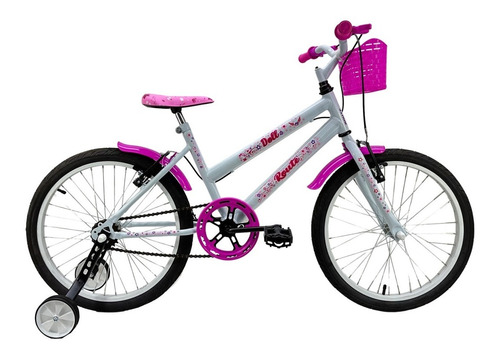 Bicicleta  de passeio infantil Route Doll aro 20 14" freios v-brakes cor branco/rosa com rodas de treinamento