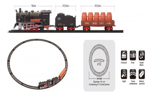 Tren Juguete Locomotora Vagones Vias Clasico Sonido Y Luz