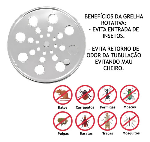 Tampa Ralo Grelha Redonda 15x15 Em Aço Inox Com Fecho Rotativo Abre E Fecha Não Enferruja