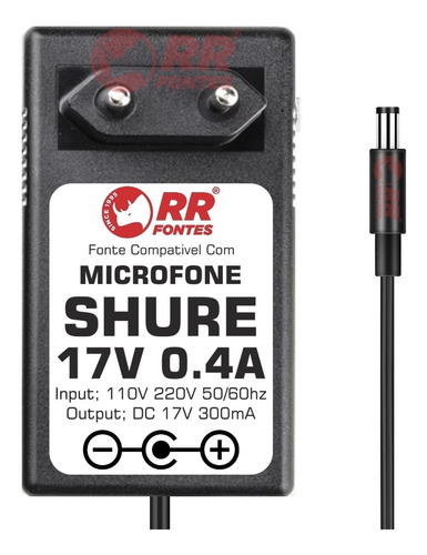 Fonte Carregador Para  Microfone Shure 17v 300ma Bivolt