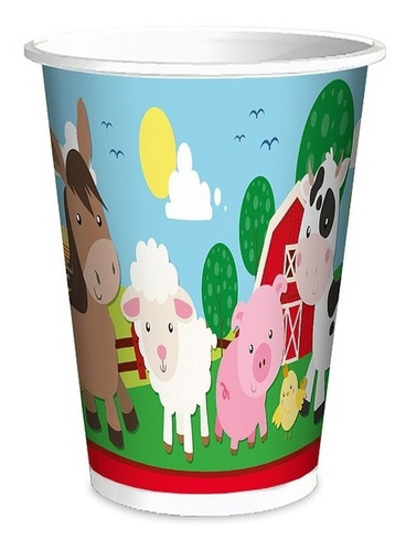 Pack 6 Uds Vaso Animalitos Granja Para Cumpleaños Glam