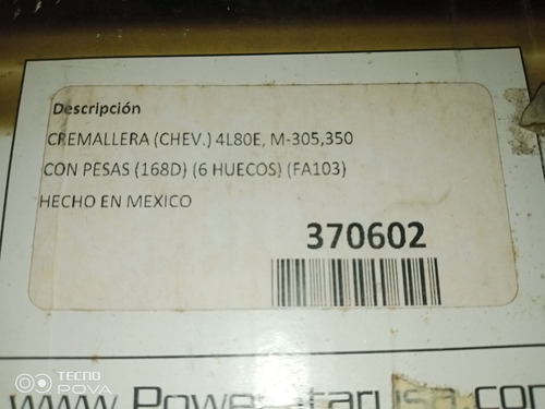 Cremallera 370602/ Chevr / M-305/350 C/ Pesas -168d-6 Huecos
