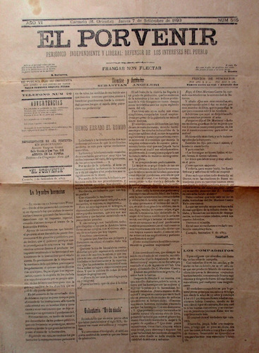  Diario El Porvenir Carmelo Colonia Comercios Noticias 1893