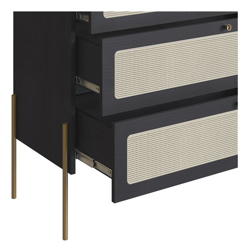 Cômoda Para Quarto 3 Gavetas Pé Metal Arlo A10 Nero/dourado