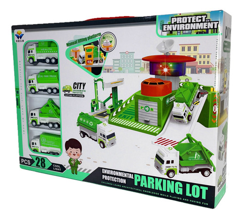 Playset Garage Planta De Reciclado 4 Vehículos Luz Y Sonido