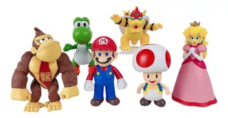 Set 6 Figuras Super Mario Bros Yoshi Peach Toad Bowser Kong