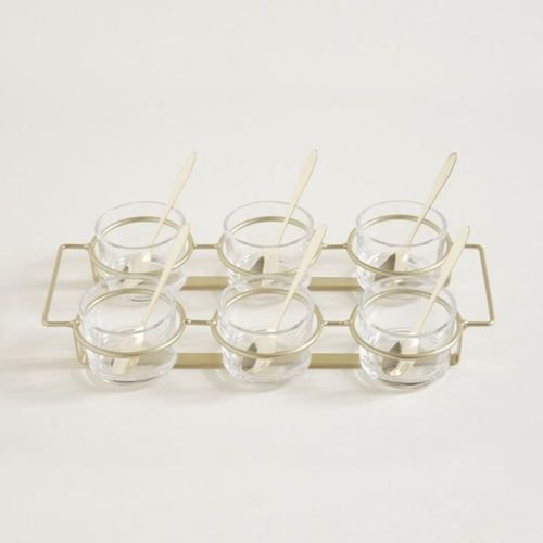 Set X 6 Copetineros De Vidrio Con Cuchara Y Rack De Metal 32