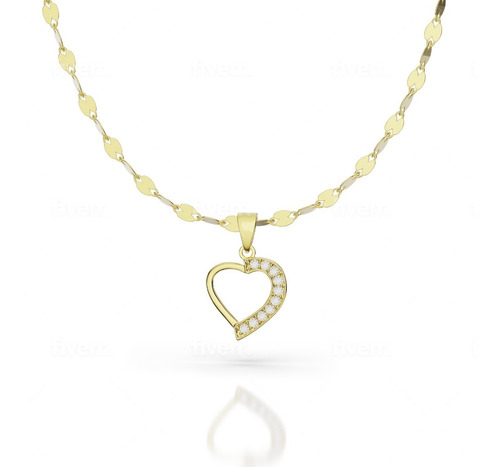 Gargantilla Collar Corazón Zirconia Oro10k Solido Dama Italy