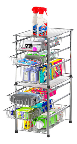 Organizador Apilable 3 Niveles, Cajones Deslizables, Cromado