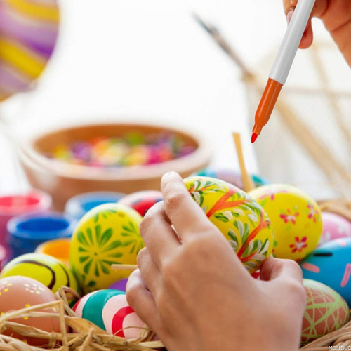 24 24 Piezas Huevos de Pascua Decoración,Huevos Blancos Plásticos,Huevos de Pascua con Cuerda/Pinceles para Pintar,Pintura Huevos Pascua,Huevos de Pascua para Manualidades/Pintura/Partido 