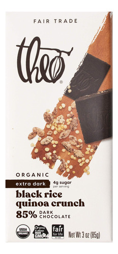 Theo Chocolate Negro Arroz Quinoa Crunch Barra De Chocolate 