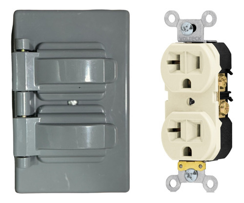 Contacto Doble Duplex 20a Marfil Con Tapa Intemperie 4 Pack