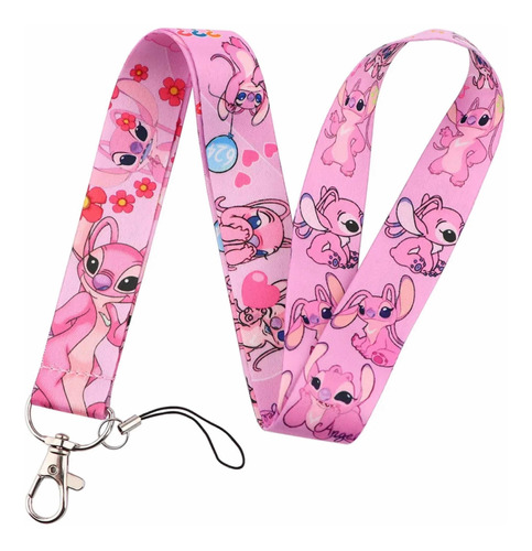 Lanyard Porta Credencial Nuevo Lilo Y Stitch Rosado