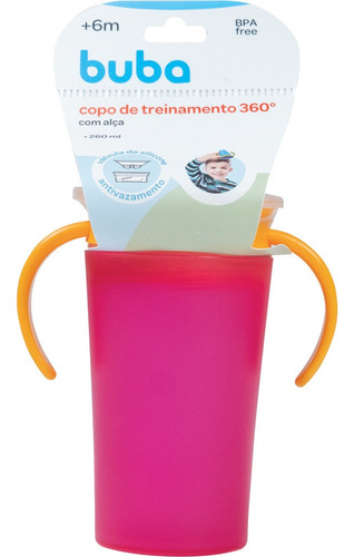 2 Copos Criança Iantil 360 Buba Com Alça Rápida Cor Rosa/lemure