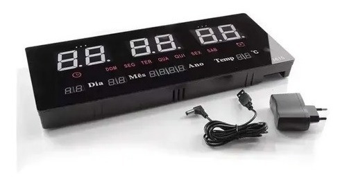 Imagem 7 de 8 de Relógio De Parede Led Grande Calendário Temperatura Alarme