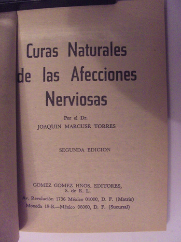 Cura Naturales Afecciones Nerviosa Marcuse Torres Neurología (Usado)