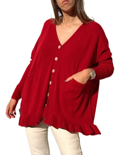 Cardigan Saco  Liso Con Volados Amplio - 8351