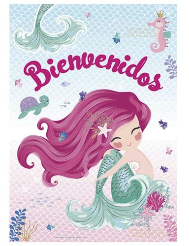Afiche Poster Sirena Bienvenidos Cumpleaños Cotillon Juanala