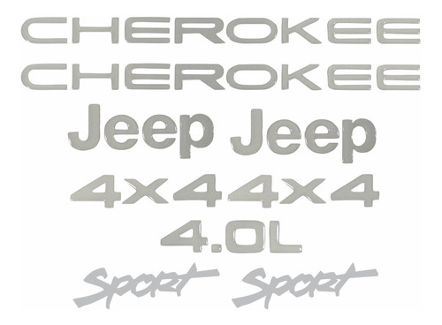 Kit Emblema Adesivo Resinado Cherokee 4x4 4.0l Sport Cinza