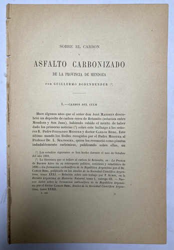 Guillermo Bodebender. Asfalto Carbonizado De La Pcia.mendoza