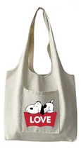 Comprar Bolso De Tela Lienzo Estampado De Love Snoopy 33 X 35 Cm. Beige Love Snoopy