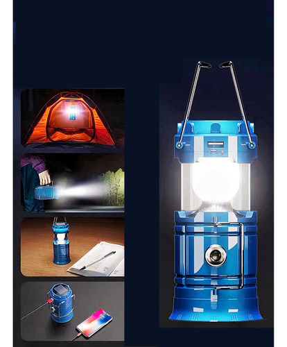 Lámpara Para Acampar Recargable Energía Solar De Emergencia