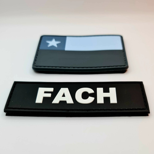 Imagen 2 de 6 de Pack 02 Parches Pvc, Bandera Chilena (gris) + Parche Fach