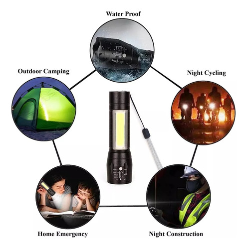 Potente Mini Linterna Led Recargable Luz Zoom Largo Alcance