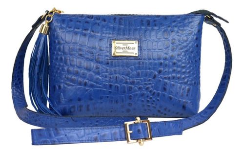 Bolsa transversal Oliver Mour 1019 design croco de couro de crocodilo  azul-clara com alça de ombro azul-claro e ferragens metal