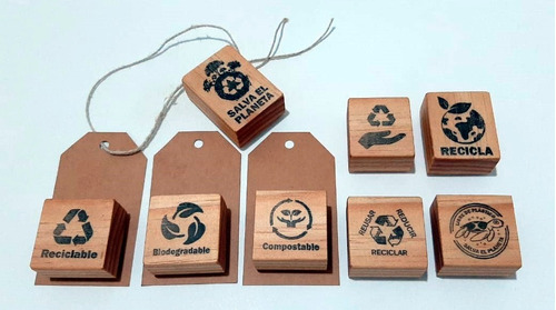 Set De Sellos De Goma Con Frases De Reusar Reducir Reciclar 