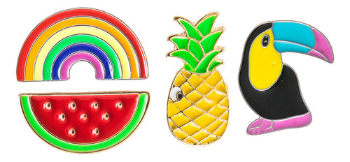 Broches Con Forma De Sandía Y Tucán, 4 Unidades Y