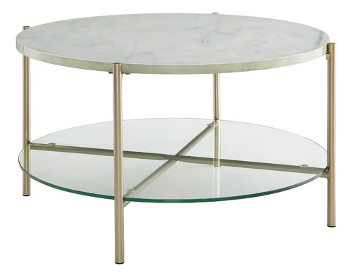 Mesa De Centro De Metal, Vidrio Y Mármol Walker Edison Color Blanco/dorado