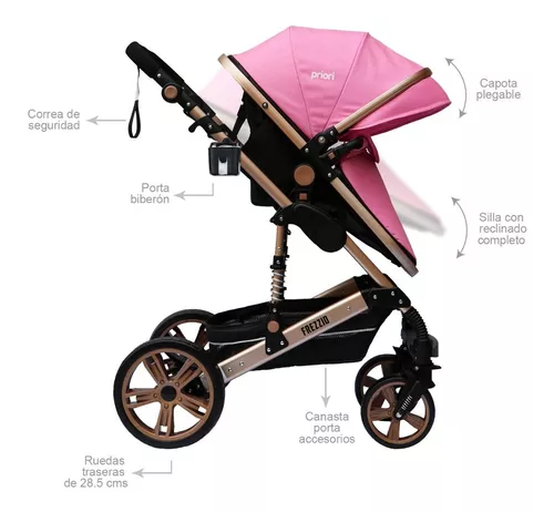 Carro de Bebé 3 en 1 Invento rosa chasis negro