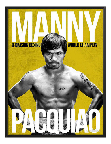 Cuadro Pacman Pacquiao Boxeador Fondo Amarillo C/ Marco