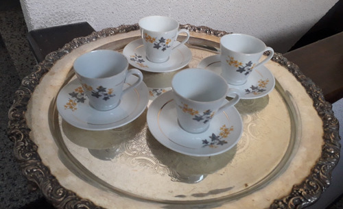 4 Duo Taza Cafe Plato 4 Pocillo Porcelana Real Brazil Flores