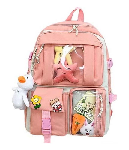 Mochila Coreana Kawaii Con Pines Y Peluches