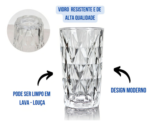 Jogo 6 Copos Vidro Transparente 260ml Qualidade Diamond