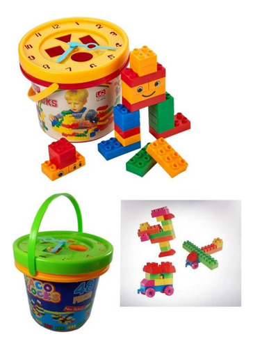 Blocks Balde Didáctico Bloques Construcción Reloj 45 Pcs