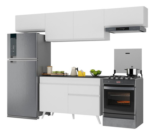 Armário De Cozinha Compacta 260cm Veneza Multimóveis V3697 Cor Branco