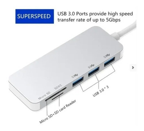 Adaptador Type C Tipo C 3 X Usb 3.0, Tf, Micro Sd 5en1