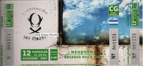 Entrada Los Piojos Neuquén Sin Cortar ( Big Bang Rock)