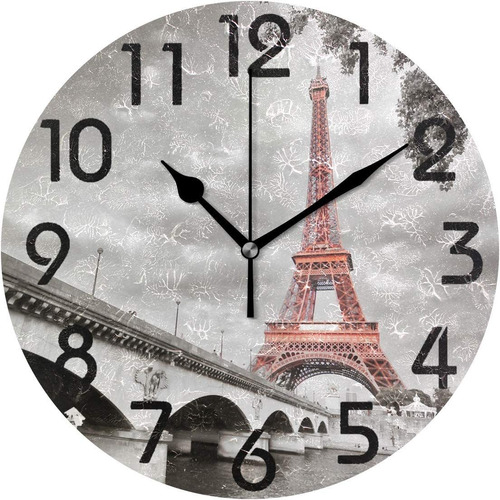 Reloj De Pared Redondo Con Estilo 3d De La Torre Eiffel...